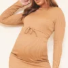 Maternité Mini-robe De Grossesse Camel à Nouer Sur La Taille