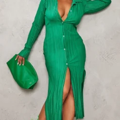 Plus Robe Chemise Vert Vif Plissée Oversize
