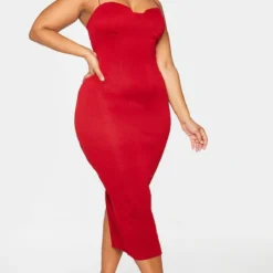 Plus Robe Mi-longue Côtelée Froncée Rouge à Bonnets -Promos Jupe Éthérée Boutique d841e3701ef7aaa4978057dcda0af35939d64c67 cmo4134 3