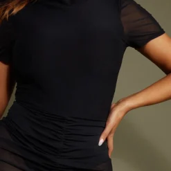 Shape Robe Mi-longue En Mesh Noir Froncée à Manches Courtes Et Col Montant -Promos Jupe Éthérée Boutique d9a3edda91a90fcd0fc9338789a1484809fca116 cnb7864 4