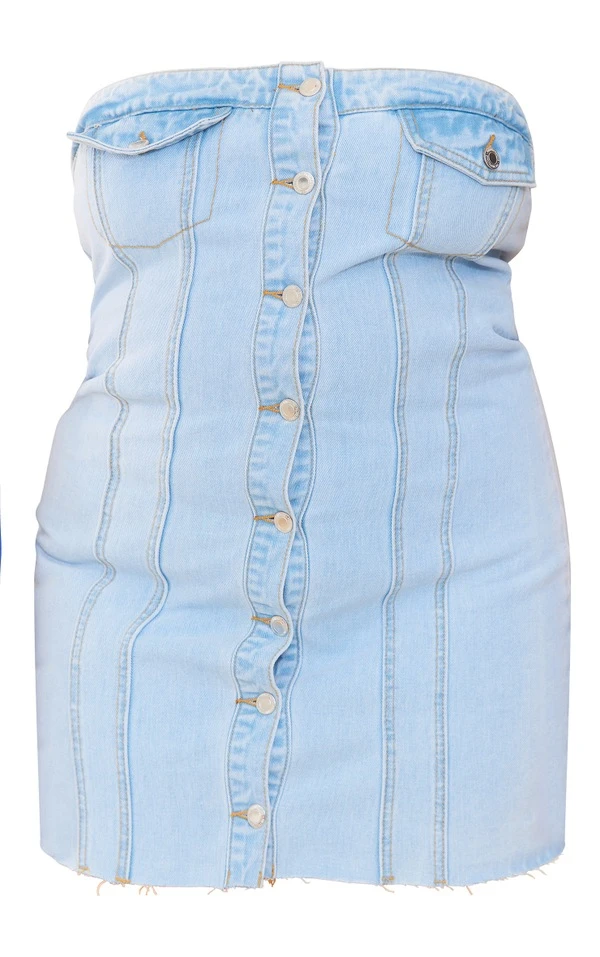 Plus Robe Moulante En Jean Bleu Clair Délavé Style Corset à Boutons 5 Plus Robe Moulante En Jean Bleu Clair Délavé Style Corset à Boutons – Image 5