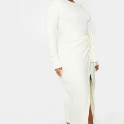 Zero Plus Robe Mi-longue Portefeuille Très Côtelée Crème à Taille Nouée -Promos Jupe Éthérée Boutique da612fe13101ed787f5d4899c14eb28031a1b721 cmh1740 4