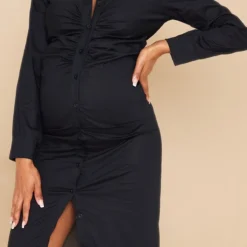 Maternité Robe Chemise De Grossesse Mi-longue Noire Froncée -Promos Jupe Éthérée Boutique da62ff1ec621092a2c0ab24a16fc439cc02395cc cmz7945 5