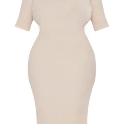 Plus Robe Mi-longue Côtelée Café Au Lait Rosé à Col Montant Et Demi-manches -Promos Jupe Éthérée Boutique dbc0a1b252a5992512a12bc1c97774d980a62fba cnc2224 5