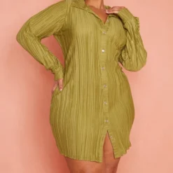 Plus Robe Chemise Plissée Vert Olive -Promos Jupe Éthérée Boutique ddc2d6270d005052d8f6f4d2034a8b14f72e7307 cmy8459 4