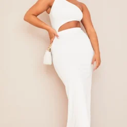 Shape Robe Longue Asymétrique Crème Très Fendue à Découpe Et Fronces