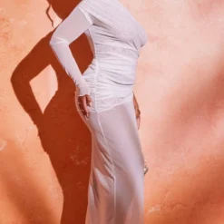 Plus Robe Longue En Mesh Transparent Blanc à Détail Jupe Froncée Et Fente Sur La Cuisse -Promos Jupe Éthérée Boutique ddefb351e4718b7f7e9414fcb12e37f833c7d5a0 cne1007 3