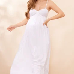 Maternité Robe De Grossesse Longue Blanche En étamine à Bretelles Et Détail Bonnets -Promos Jupe Éthérée Boutique de86016d5e660aa5fa4eb38302cf0863f71cebda cne2281 3