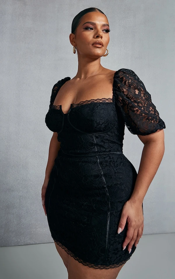 Plus Robe Moulante En Dentelle Noir à Bonnets 3 Plus Robe Moulante En Dentelle Noir à Bonnets – Image 3