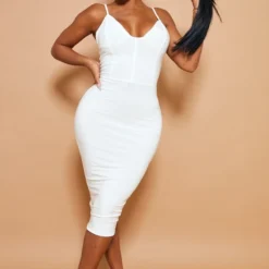 Shape - Robe Mi-longue Moulante à Contraste Blanche