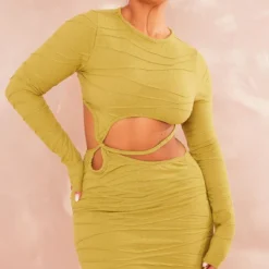 Shape Robe Moulante En Jersey Texturé Vert Olive à Découpes