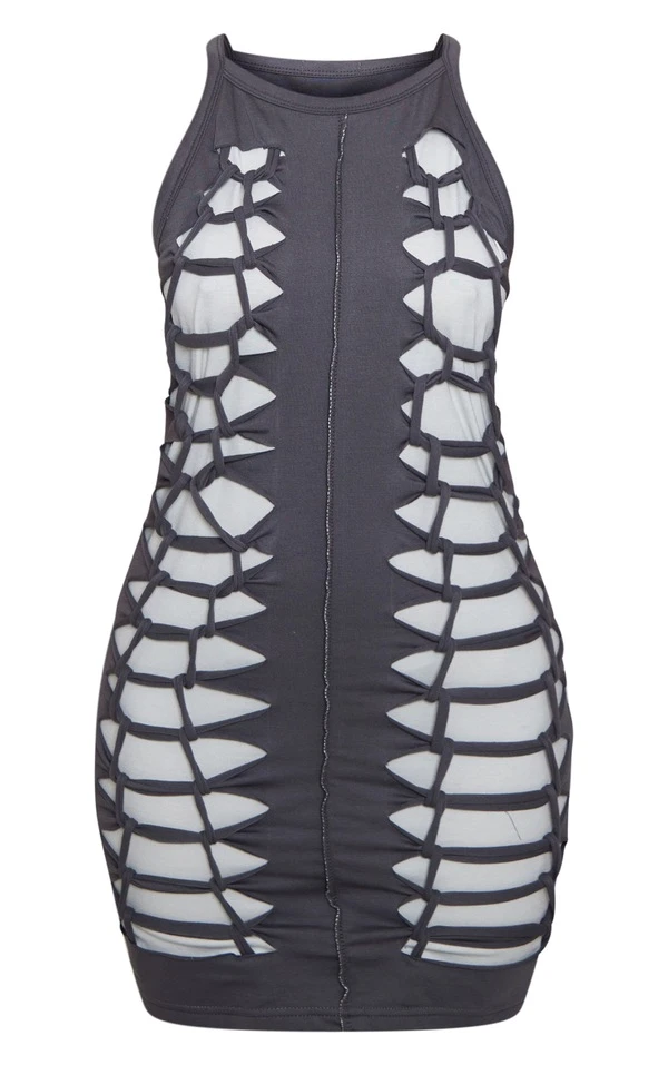 Petite Mini Robe Déchirée Gris Anthracite Style Tressé 5 Petite Mini Robe Déchirée Gris Anthracite Style Tressé – Image 5