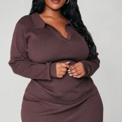 Plus Mini Robe Moulante En Maille Tricot Côtelée Chocolat à Manches Longues -Promos Jupe Éthérée Boutique e44cae66c2333c2d24a0ff245bd630616f175ddd cnb2399 3