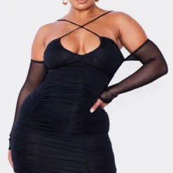 Shape Robe Moulante En Mesh Froncé Noir à épaules Dénudées Et Bretelles -Promos Jupe Éthérée Boutique e4b312bd53b876b73c8411a043b552b1349a2e30 cna6044 1