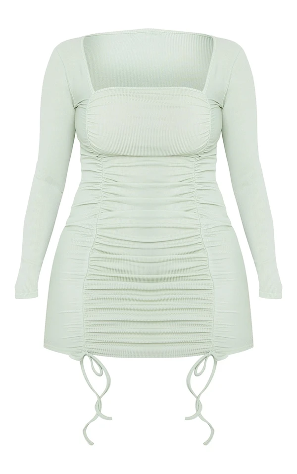 Shape Robe Moulante Froncée Vert Sauge à Col Carré 5 Shape Robe Moulante Froncée Vert Sauge à Col Carré – Image 5