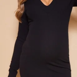 Maternité Robe De Grossesse Mi-longue Noire Crêpée Côtelée à Col Polo -Promos Jupe Éthérée Boutique e6a1ba7f20d574da8a22747695d22a14374fabf8 cnb6514 4