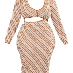 Plus Robe Mi-longue Marron Découpée à Rayures -Promos Jupe Éthérée Boutique e6d079dbef929451a704e81f03dd6c350e9cd205 cnc7354 5