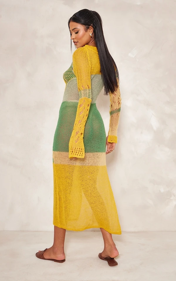 Tall Robe Longue Déchirée En Maille Tricot Ajourée Jaune à Fente Sur Le Côté 2 Tall Robe Longue Déchirée En Maille Tricot Ajourée Jaune à Fente Sur Le Côté – Image 2