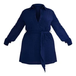 Plus Robe Chemise Texturée Bleu Marine à Nouer Sur La Taille -Promos Jupe Éthérée Boutique e83a2bdda6f2bcbae99cb9ce7d942c2872723bce cnc7365 5
