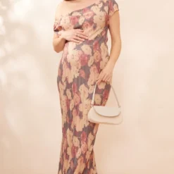 Logic Maternité Robe De Grossesse Longue Plissée Fleurie Marron à Col Bardot -Promos Jupe Éthérée Boutique e8b2fc0c83b1fb73de664ad824d0fa25a467fc9c cnf1309 3