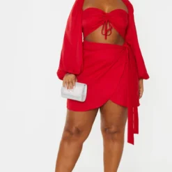 Plus Robe Moulante Découpée Froncée Rouge