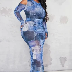 Plus Robe Longue En Mesh Bleu Imprimé Jean à épaules Dénudées -Promos Jupe Éthérée Boutique ea68673515e42a88ebe83e91d4c53dc8a00e1b4b cnc0704 3