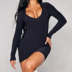 Shape Robe Très Moulante Noire à Col Et Manches Longues