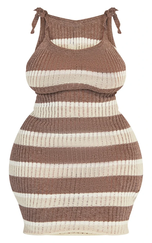 Plus Robe Moulante En Maille Tricot Gris Pierre à Rayures 5 Plus Robe Moulante En Maille Tricot Gris Pierre à Rayures – Image 5