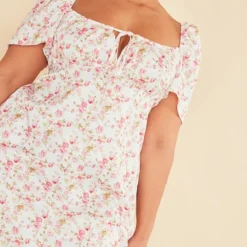 Plus Robe Droite Rose Imprimé Petites Fleurs à Manches Bouffantes -Promos Jupe Éthérée Boutique ed89f836d63e85a0210c4ecf0d1198bef302273e cnc9714 4