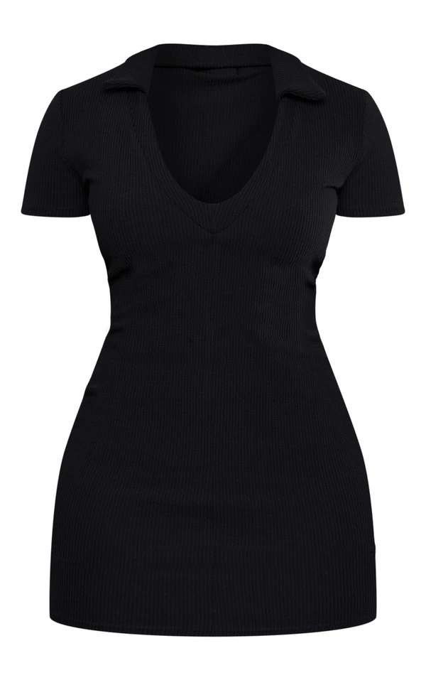 Shape Robe Moulante Côtelée Crêpée Noire à Manches Courtes Et Col 5 Shape Robe Moulante Côtelée Crêpée Noire à Manches Courtes Et Col – Image 5