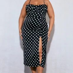 Plus Robe Mi-longue Fendue Noire Imprimé Pois à Buste Froncé -Promos Jupe Éthérée Boutique eed2f164fba1fc55dd1d7025d6889cc963eeb704 cnd4875 3