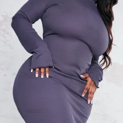 Plus Robe Mi-longue Gris Anthracite à Manches Longues Et Ourlet Légèrement Volanté -Promos Jupe Éthérée Boutique ef4ad490157c1a464b9fddc784bd682c0a926d2b cnc2222 4