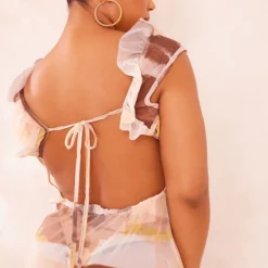 Plus Robe Longue En Mesh Crème Imprimé à Détail Volants -Promos Jupe Éthérée Boutique efa6ef25b04bbcecd4efb8e63330b176f4e24bb3 cne4138 4