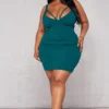 Plus Robe Moulante Vert émeraude à Bretelles