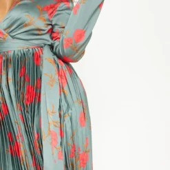 Plus - Robe Vert émeraude Florale Mi-longue Plissée à Manches Longues -Promos Jupe Éthérée Boutique f08b92c2a522a5161780b0366d15b398676b0625 cma1227 5