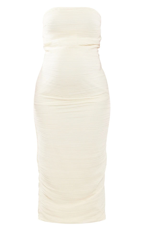 Maternité Robe De Grossesse Bustier Longue Crème à Fronces 5 Maternité Robe De Grossesse Bustier Longue Crème à Fronces – Image 5