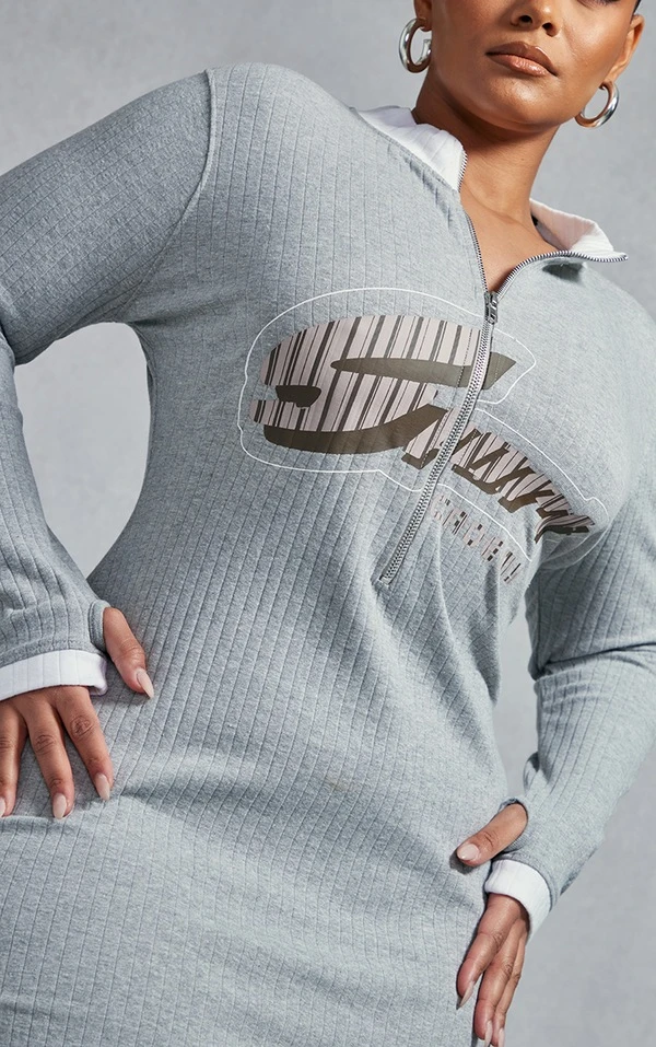 Zero Plus Robe Mi-longue Gris Chiné Imprimée Côtelée à Zip 4 Zero Plus Robe Mi-longue Gris Chiné Imprimée Côtelée à Zip – Image 4