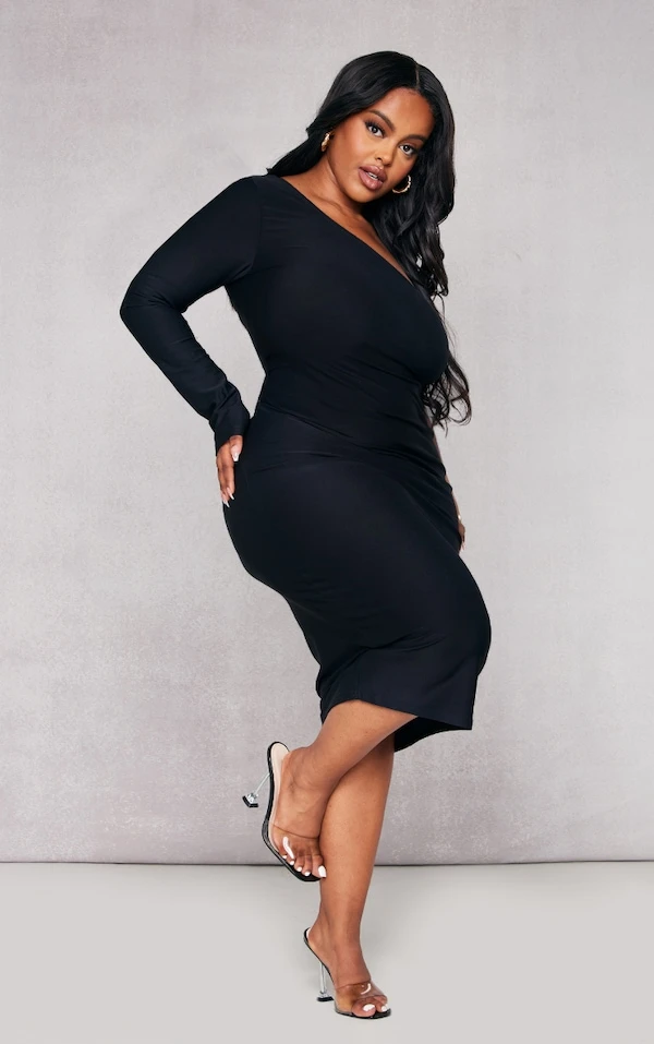 Robe Mi-longue Moulante Asymétrique Noire 3 Robe Mi-longue Moulante Asymétrique Noire – Image 3