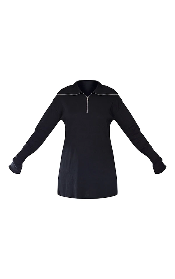 Tall Robe Pull Oversize Noire Côtelée à Col Montant Et Demi Zip 5 Tall Robe Pull Oversize Noire Côtelée à Col Montant Et Demi Zip – Image 5