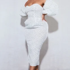 Plus Robe Bustier Mi-longue Blanche à Pois Et Manches Bouffantes -Promos Jupe Éthérée Boutique f2b75b340f7dbb05434f77f5b8b871c6b60589ce cnd4882 3