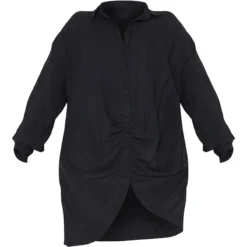 Plus Robe Chemise Texturée Noire à Détail Drapé Et Manches Longues -Promos Jupe Éthérée Boutique f39be2502872bed7c18fa199479524fc6b82decb cmu4916 6