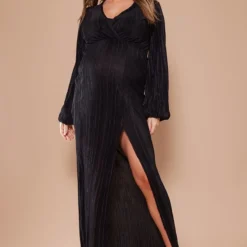 Maternité Robe De Grossesse Longue Plissée Noire à Fente -Promos Jupe Éthérée Boutique f430d27af6c65cbf0d100bcdd121dc7acecaa32d cnd3090 1