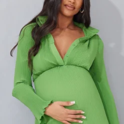 Maternité Robe De Grossesse Mi-longue Verte Plissée à Boutons -Promos Jupe Éthérée Boutique f5a4d5228818355b99194443c17c2247204ea8df cmw5737 5