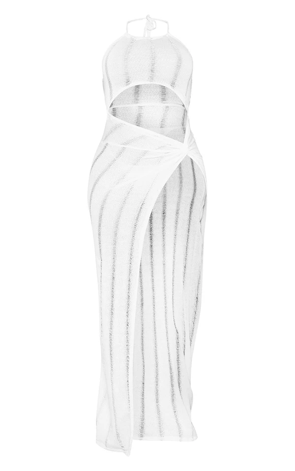 Shape Robe Longue En Maille Ajourée Blanche à Fente Et Dos Nu 5 Shape Robe Longue En Maille Ajourée Blanche à Fente Et Dos Nu – Image 5