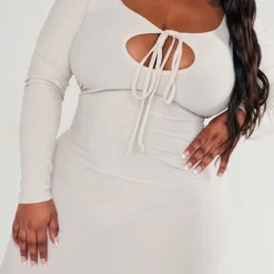 Plus Robe Douce Gris Pierre à Manches Longues Et Liens Noués Devant -Promos Jupe Éthérée Boutique f7011d62975ce627c3db54d564a33ab723cf0d62 cnc9610 4