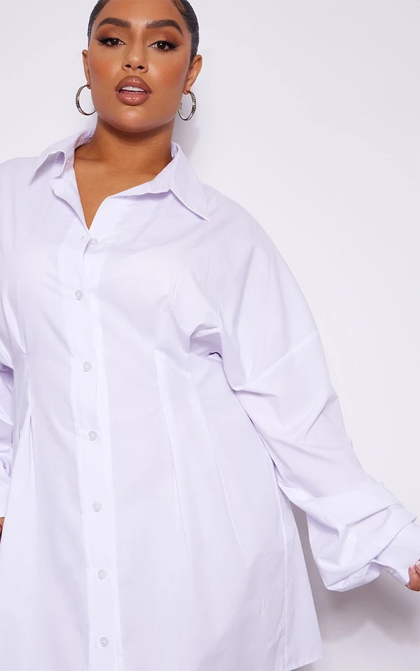 Plus Robe Chemise En Popeline Blanche à Taille Cintrée 4 Plus Robe Chemise En Popeline Blanche à Taille Cintrée – Image 4