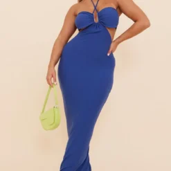 Shape Robe Longue Découpée Bleu Marine à Détail Anneau