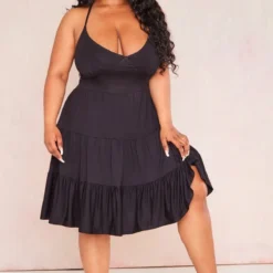 Plus Robe Droite En Jersey Noir à étages