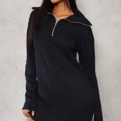 Tall Robe Pull Oversize Noire Côtelée à Col Montant Et Demi Zip 7 Tall Robe Pull Oversize Noire Côtelée à Col Montant Et Demi Zip -Promos Jupe Éthérée Boutique fa7a550539c17cd0c697ef57e527fecafcc51035 cnd9791 1