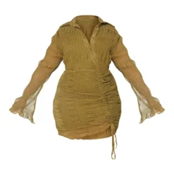 Plus Robe Chemise Froncée Texturée Olive à Effet Plissé -Promos Jupe Éthérée Boutique fbdcc8bc61f5d80b4be03cd245f1959579cf39e8 cmu4840 6